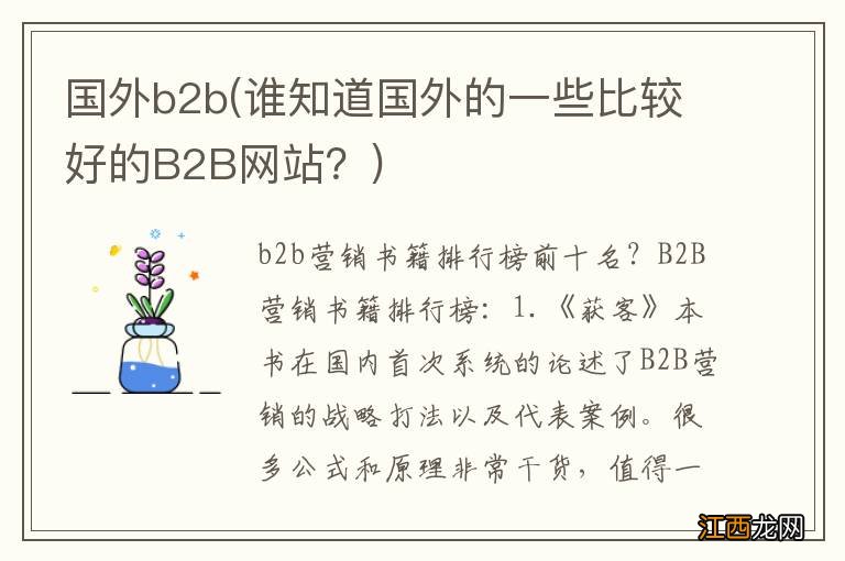 谁知道国外的一些比较好的B2B网站？ 国外b2b