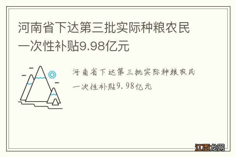 河南省下达第三批实际种粮农民一次性补贴9.98亿元
