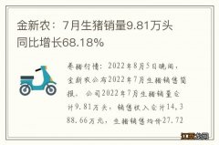 金新农：7月生猪销量9.81万头 同比增长68.18%