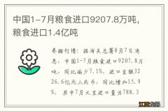 中国1-7月粮食进口9207.8万吨，粮食进口1.4亿吨