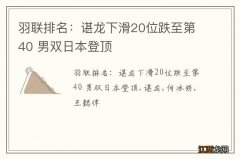 羽联排名：谌龙下滑20位跌至第40 男双日本登顶