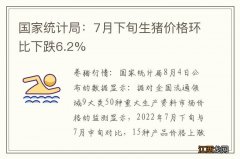 国家统计局：7月下旬生猪价格环比下跌6.2%