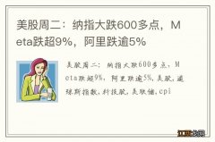 美股周二：纳指大跌600多点，Meta跌超9%，阿里跌逾5%