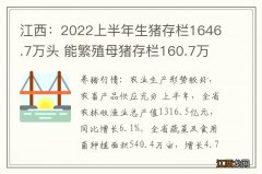 江西：2022上半年生猪存栏1646.7万头 能繁殖母猪存栏160.7万头