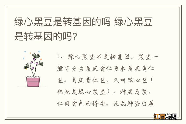 绿心黑豆是转基因的吗 绿心黑豆是转基因的吗?