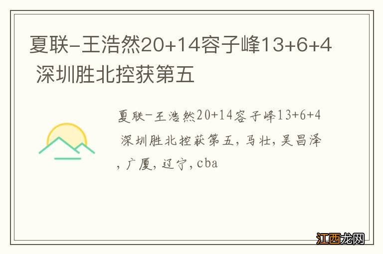 夏联-王浩然20+14容子峰13+6+4 深圳胜北控获第五