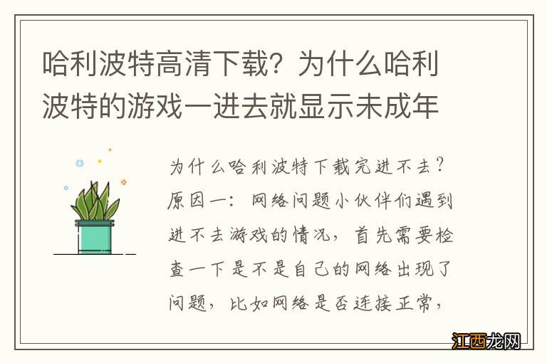 哈利波特高清下载？为什么哈利波特的游戏一进去就显示未成年人？