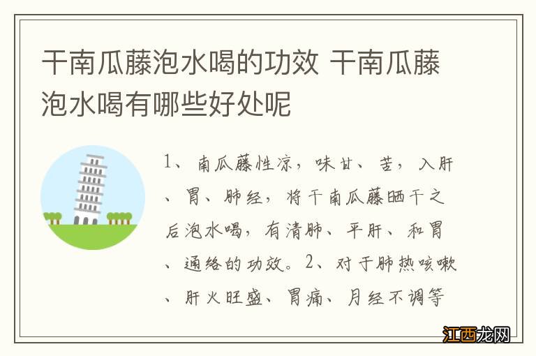 干南瓜藤泡水喝的功效 干南瓜藤泡水喝有哪些好处呢