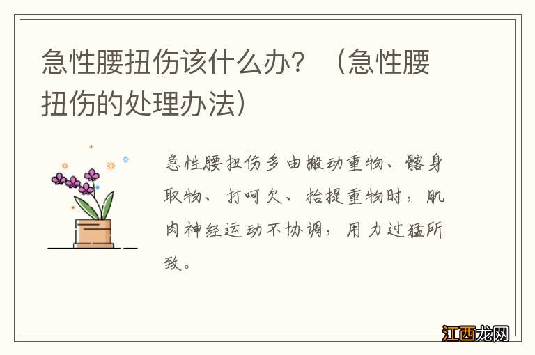 急性腰扭伤的处理办法 急性腰扭伤该什么办？