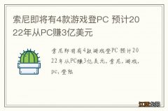 索尼即将有4款游戏登PC 预计2022年从PC赚3亿美元