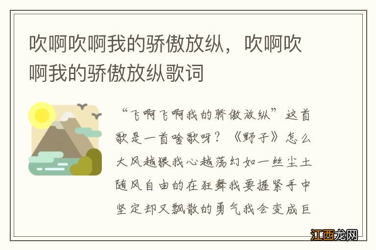 吹啊吹啊我的骄傲放纵，吹啊吹啊我的骄傲放纵歌词