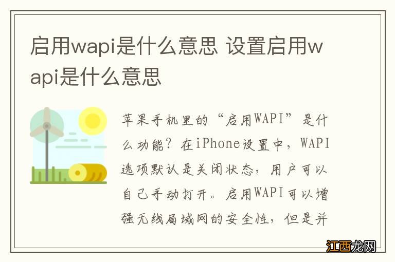 启用wapi是什么意思 设置启用wapi是什么意思