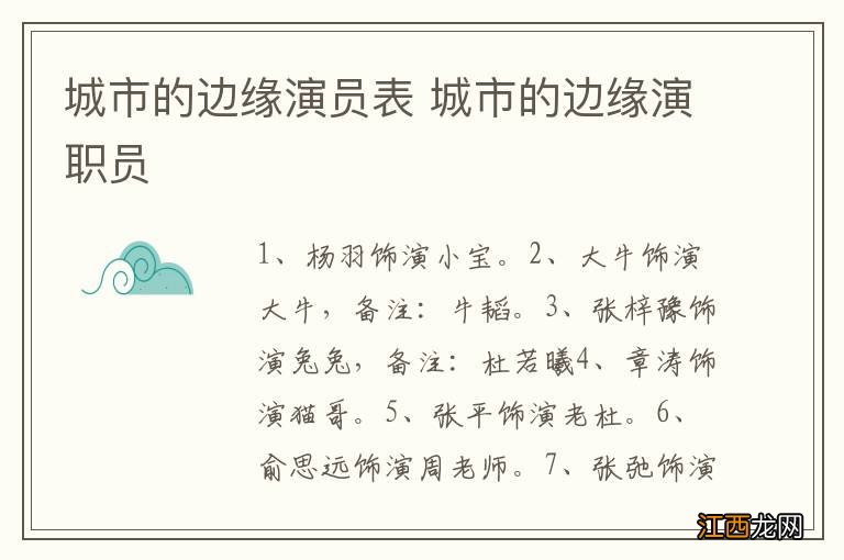 城市的边缘演员表 城市的边缘演职员