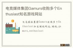 电竞媒体集团Gamurs收购多个Enthusiast知名游戏网站