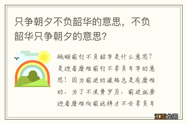 只争朝夕不负韶华的意思，不负韶华只争朝夕的意思？