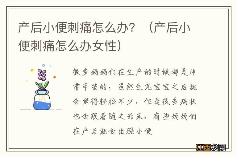 产后小便刺痛怎么办女性 产后小便刺痛怎么办？