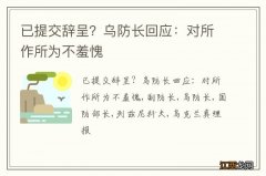 已提交辞呈？乌防长回应：对所作所为不羞愧