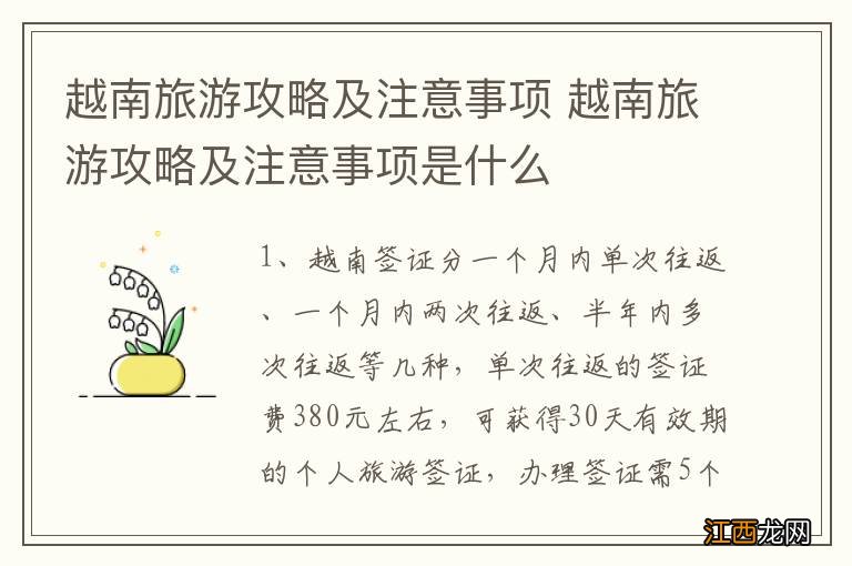 越南旅游攻略及注意事项 越南旅游攻略及注意事项是什么