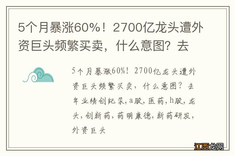 5个月暴涨60%！2700亿龙头遭外资巨头频繁买卖，什么意图？去年业绩创纪录