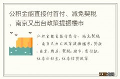 公积金能直接付首付、减免契税，南京又出台政策提振楼市