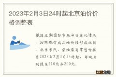 2023年2月3日24时起北京油价价格调整表