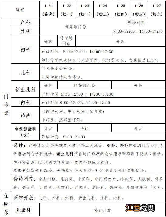 佛山南海妇幼保健院2023年春节期间各科开诊安排
