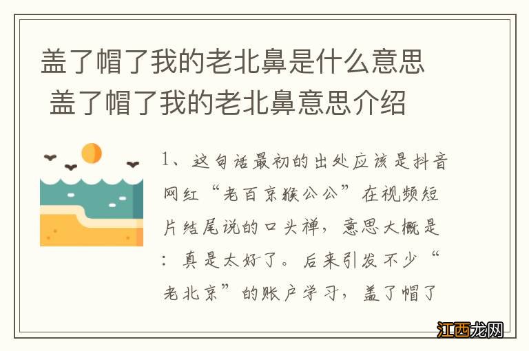 盖了帽了我的老北鼻是什么意思 盖了帽了我的老北鼻意思介绍