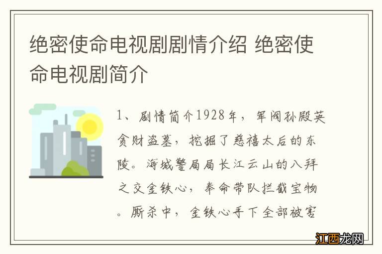 绝密使命电视剧剧情介绍 绝密使命电视剧简介