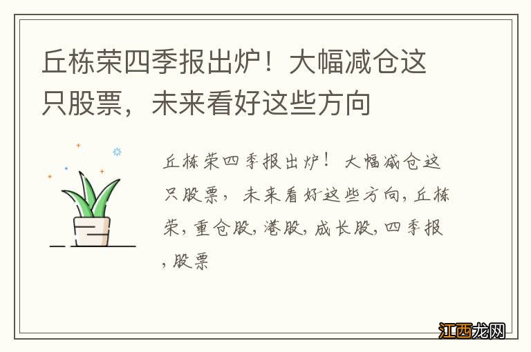 丘栋荣四季报出炉！大幅减仓这只股票，未来看好这些方向