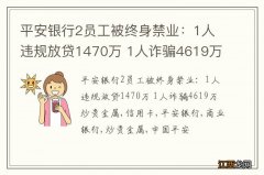 平安银行2员工被终身禁业：1人违规放贷1470万 1人诈骗4619万炒贵金属