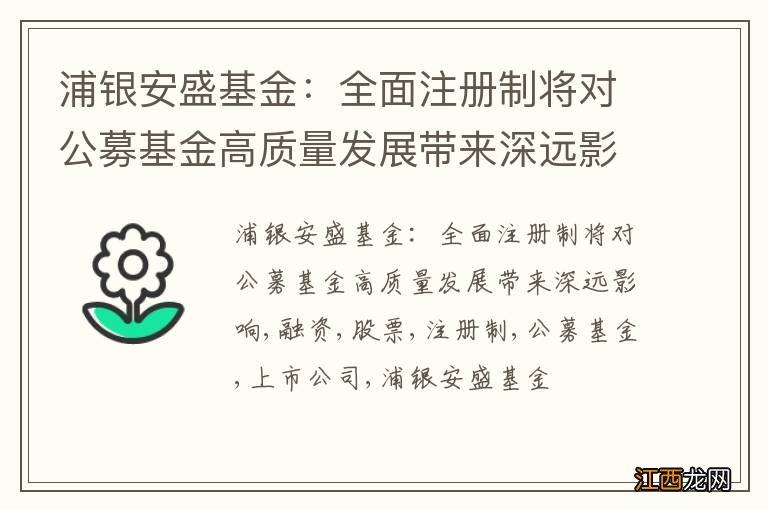 浦银安盛基金：全面注册制将对公募基金高质量发展带来深远影响