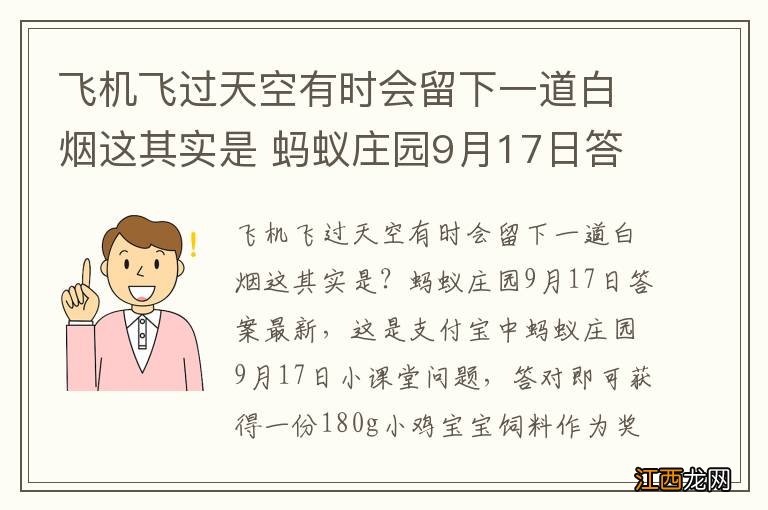 飞机飞过天空有时会留下一道白烟这其实是 蚂蚁庄园9月17日答案最新