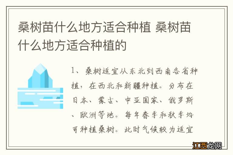 桑树苗什么地方适合种植 桑树苗什么地方适合种植的