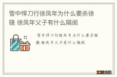 雪中悍刀行徐凤年为什么要杀徐骁 徐凤年父子有什么隔阂