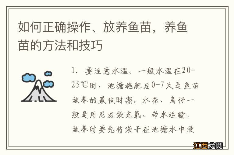 如何正确操作、放养鱼苗，养鱼苗的方法和技巧