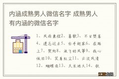 内涵成熟男人微信名字 成熟男人有内涵的微信名字