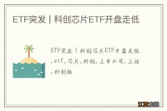 ETF突发 | 科创芯片ETF开盘走低