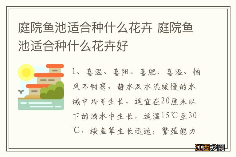 庭院鱼池适合种什么花卉 庭院鱼池适合种什么花卉好