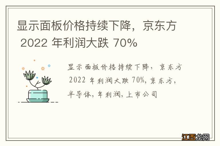 显示面板价格持续下降，京东方 2022 年利润大跌 70%