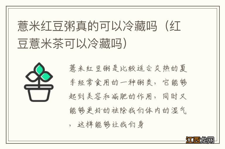 红豆薏米茶可以冷藏吗 薏米红豆粥真的可以冷藏吗