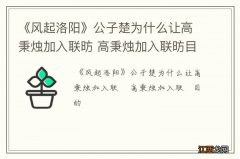 《风起洛阳》公子楚为什么让高秉烛加入联昉 高秉烛加入联昉目的