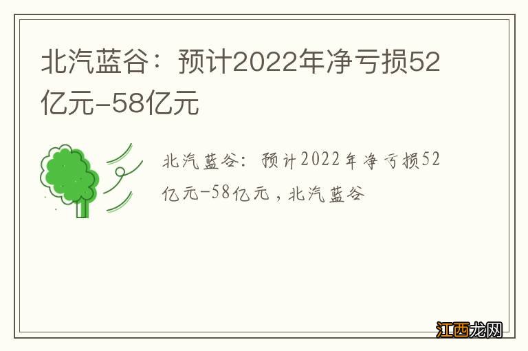 北汽蓝谷：预计2022年净亏损52亿元-58亿元