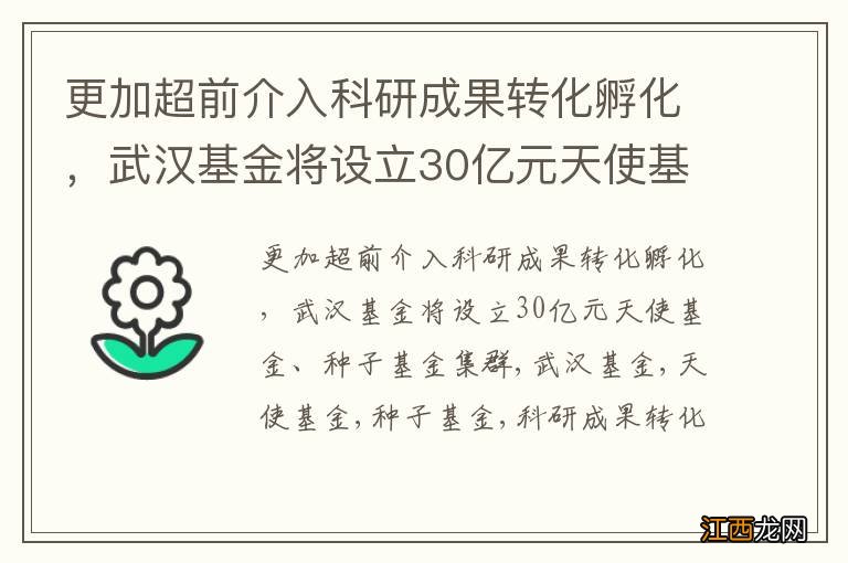 更加超前介入科研成果转化孵化，武汉基金将设立30亿元天使基金、种子基金集群