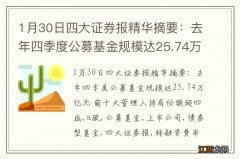 1月30日四大证券报精华摘要：去年四季度公募基金规模达25.74万亿元 前十大管理人持有份额超