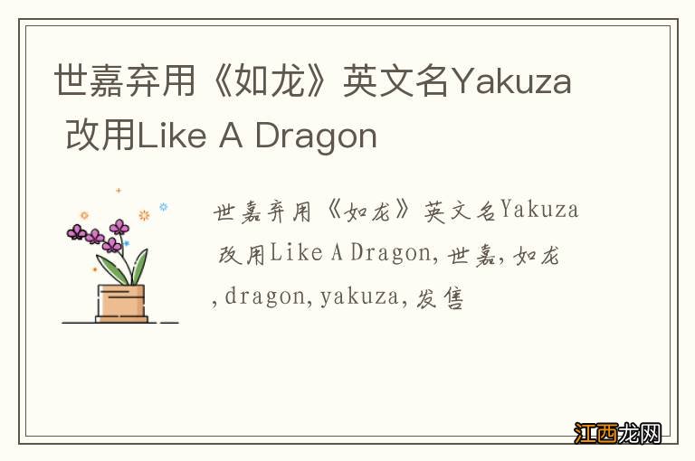 世嘉弃用《如龙》英文名Yakuza 改用Like A Dragon