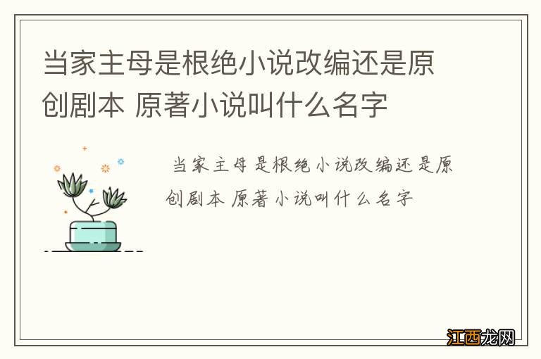 当家主母是根绝小说改编还是原创剧本 原著小说叫什么名字