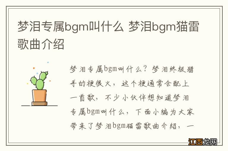 梦泪专属bgm叫什么 梦泪bgm猫雷歌曲介绍