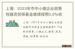 上海：2023年市中小微企业政策性融资担保基金继续按照0.5%收取担保费