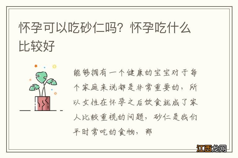 怀孕可以吃砂仁吗？怀孕吃什么比较好