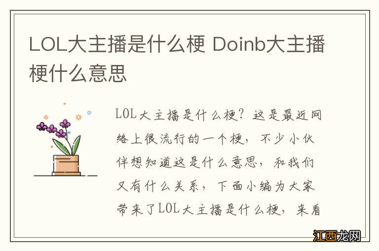 LOL大主播是什么梗 Doinb大主播梗什么意思